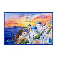 Greece Santorini Watercolor Sketch Aegean Sea |  Acrylic Print