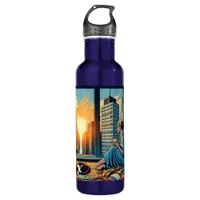 Woman Watching the Sunrise with her Cat Stainless Steel Water Bottle