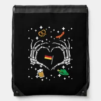 Oktoberfest Skeleton Hand Heart Flag German  Drawstring Bag