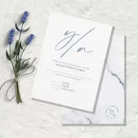 Modern Marble Glitter Wedding Dusty Blue ID816 RSVP Card