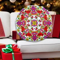 Personalized Cardinal and Flowers Mandala  Round Pillow