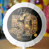 Luxurious Black and Gold Gemstone 50th Birthday Balloon