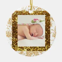 Pretty Faux Glitter Baby Photo Christmas Ornament