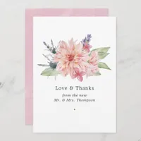 Pastel Blush Pink Dahlia Wedding Thank You Card