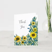 Blue butterflies and sunflowers thank you card