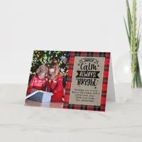 Rarely Calm Always Bright Plaid Burlap Photo Holiday Card