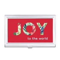 Joy To The World Bright Red Festive Christmas Business Card Case