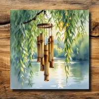 Weeping Willow, Windchimes and Lake Metal Print