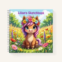 Pretty Pony with Flowers Sketchbook Notebook