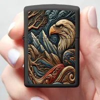 Eagle in Wild Leather-looking Art Zippo Lighter