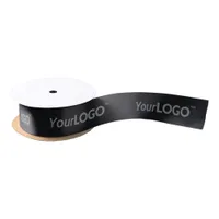 Sleek Black Wide Logo Business Promotional Event Satin Ribbon