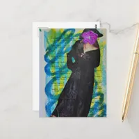 Pirate Lady With Purple Flower Face Mixed Media Postcard
