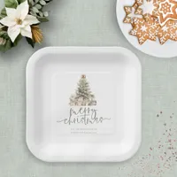 Merry Christmas Sage Script Tree Name Year Paper Plates