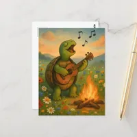 Turtle Singing at a Campfire Postcard