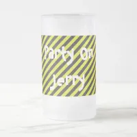 Thin Black and Yellow Diagonal Stripes Frosted Glass Beer Mug