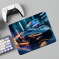 Cyberpunk Speedster: Futuristic Supercar in City Mouse Pad