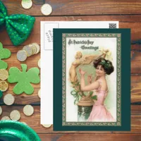 Vintage St. Patrick's Day Lady and Harp Postcard