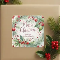 Watercolor Winter Wreath Merry Christmas Holiday Square Sticker