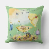 Cute Watercolor Cottagecore Yellow on green | Outdoor Pillow