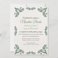 Talavera Green Floral Minimalist Spanish Wedding Invitation