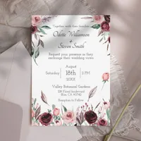 Elegant Burgundy Blush Watercolor Floral Wedding Invitation