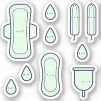 Cute Girly Green Menstrual Set First Period Party Sticker