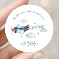 Vintage Airplane Boy Baby Shower Thank You Classic Round Sticker