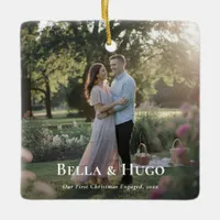 First Christmas Minimalist Engaged Couple Photo Ceramic Ornament