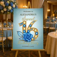 Blue and Gold Gemstones Crystal Rose Sweet 16 Foam Board