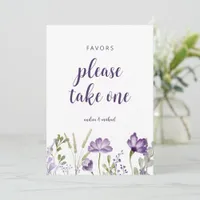 Wedding Favors Sign Purple Lavender Floral Card