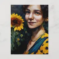 Woman With Sunflower Postcard