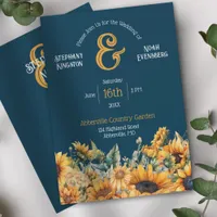 Rustic Navy Blue Sunflower Wedding Invitation