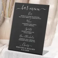Black Wedding Bar Personalized Drink Menu Pedestal Sign
