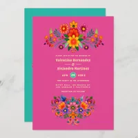 Fuchsia & Turquoise Folk Art Fiesta Wedding Invitation