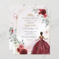 Budget Burgundy Tan Princess Sweet 16 Invite