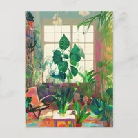 Plant Filled Boho Living Room Postcard