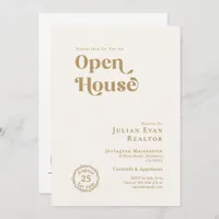 Modern Gold Typography Business Logo Open House Invitation