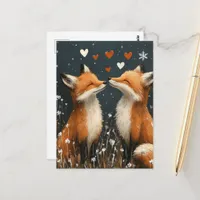 Adorable Red Fox in Love Postcard