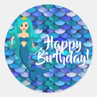 Mermaid princess blue purple green scales classic round sticker