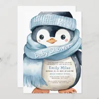 Penguin Winter Boy Baby Shower Invitation