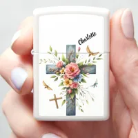 Christian Cross Surrounded Delicate Spring Blossom Zippo Lighter