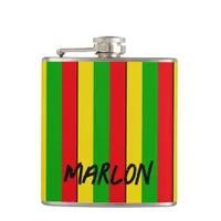 Jamaican Rasta Reggae Stripes Add Name Flask