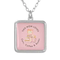 This Mom Loves Cats Coffee Books Reader Book Lover Silver Plated Necklace