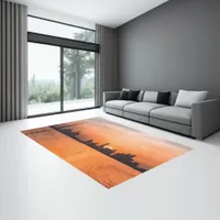 Sunset over a seaside town - watercolor rug