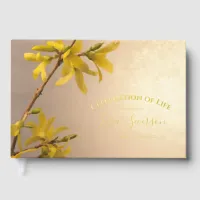 Yellow Forsythia Celebration of Life Memorial Foil Guest Book