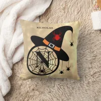 Monogram N Halloween Sky Witch Spiders Name Throw Pillow