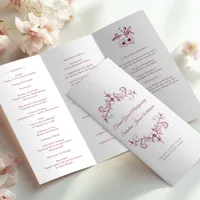 Vintage Romance Burgundy Wedding Trifold Program