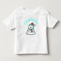 Turquoise Christmas Snowman With Name White Toddler T-shirt