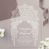 White Boho Mandala Modern Wedding Acrylic Invitations