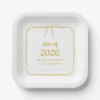 Elegant Whimsical Bow Yellow Gold Graduation Favor Paper Plates